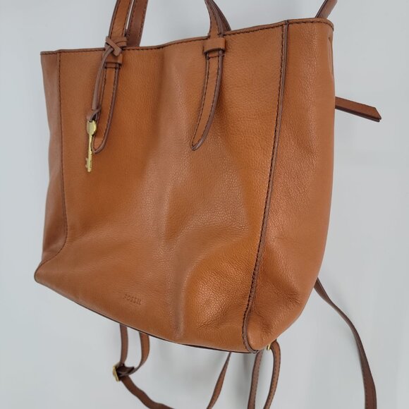 👜 Fossil Convertible Pebbled Leather Satchel–Backpack–Shoulder Bag | Tan - Picture 5 of 11